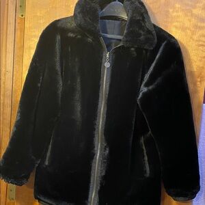 Sag Harbor- Reversible Black Faux Fur Jacket  reverses to nylon.